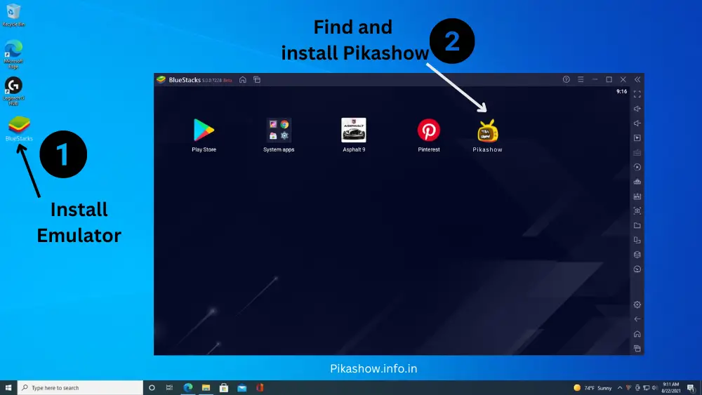 Install Pikashow on PC/windows